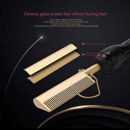 Electric Hot Comb Hair Straightener Heat Pressing Comb Curling Flat Iron Curler Hair Straightener Brush for Natural Black,Anti-Scald Beard Straightening Electric Press Comb