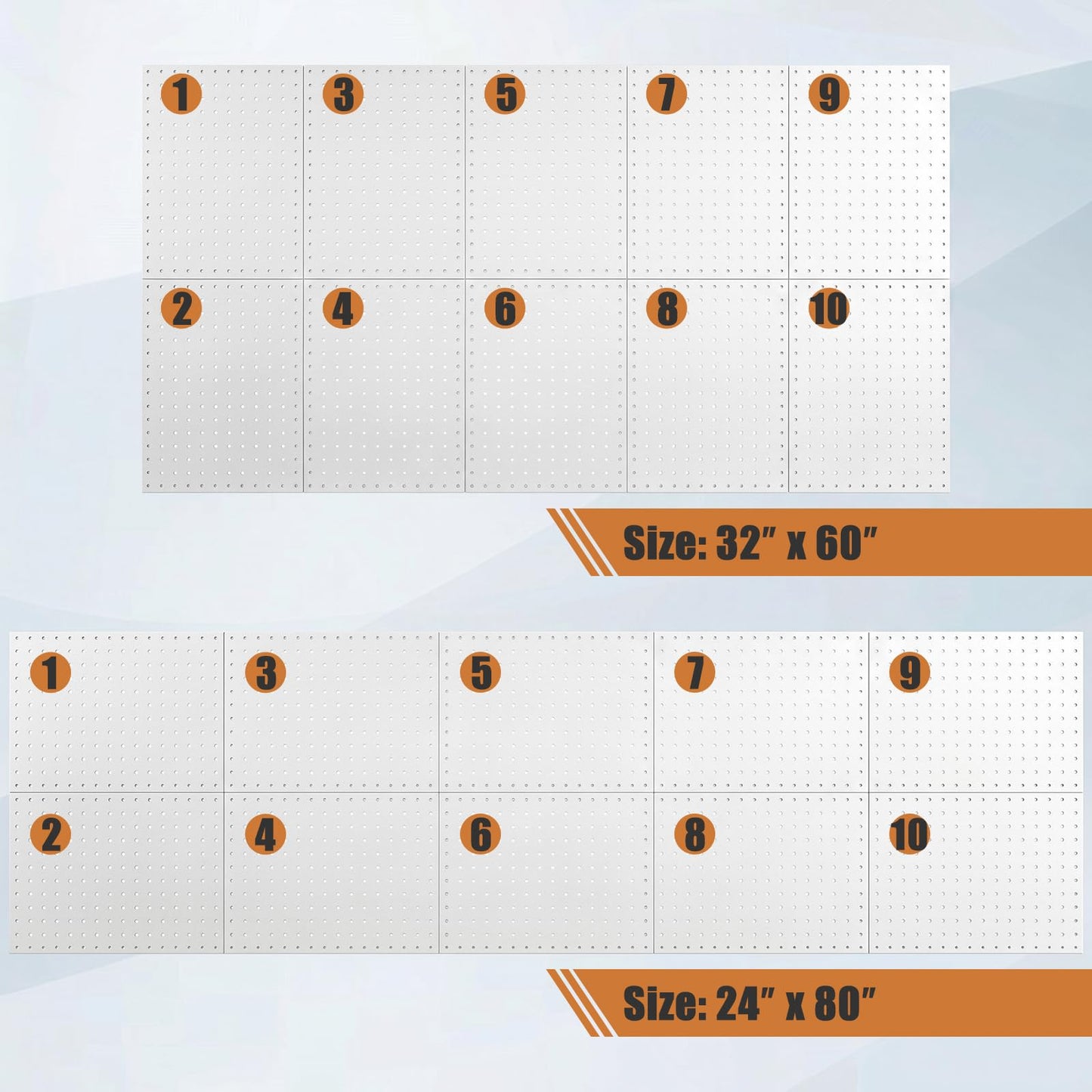 PBHEPJ 10 Pcs Metal Pegboard Panels, Heavy Duty Peg Boards for Garage and Garden Tool Storage, Includes Drywall Anchors and Screws Kits, White (10 pcs 16in x 12in)