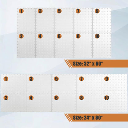 PBHEPJ 10 Pcs Metal Pegboard Panels, Heavy Duty Peg Boards for Garage and Garden Tool Storage, Includes Drywall Anchors and Screws Kits, White (10 pcs 16in x 12in)