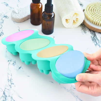 Hedume 4 Pack Silicone Massage Bar Soap Molds, SJ 4 Cavity Silicone Massage Molds, Nonstick & BPA Free, Handmade Soap Molds for Soaps Making