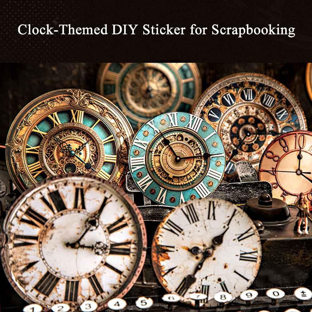 CraftBloom 90PCS Steampunk Clock Junk Journal Supplies, Vintage Cardstock Clock Faces with Movable Hands & Metal Brads, DIY Scrapbook Embellishments for Junk Journal, Collage, Mixed Media Craft