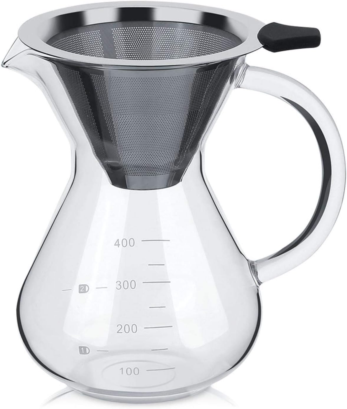 Pour Over Coffee Maker, Reusable 400ml Borosilicate Glass Hand Drip Manual Dripper Brewer Pot with Scale, Portable for