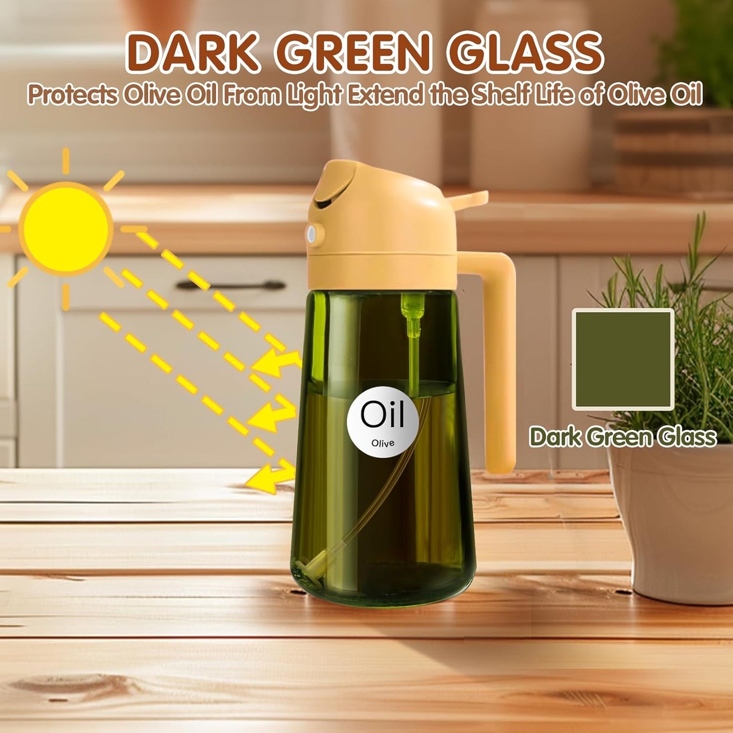 YARRAMATE Dark Green Glass Oil Sprayer - 2-in-1 Light-Blocking Cooking Dispenser | 16oz Food-Grade Mister
