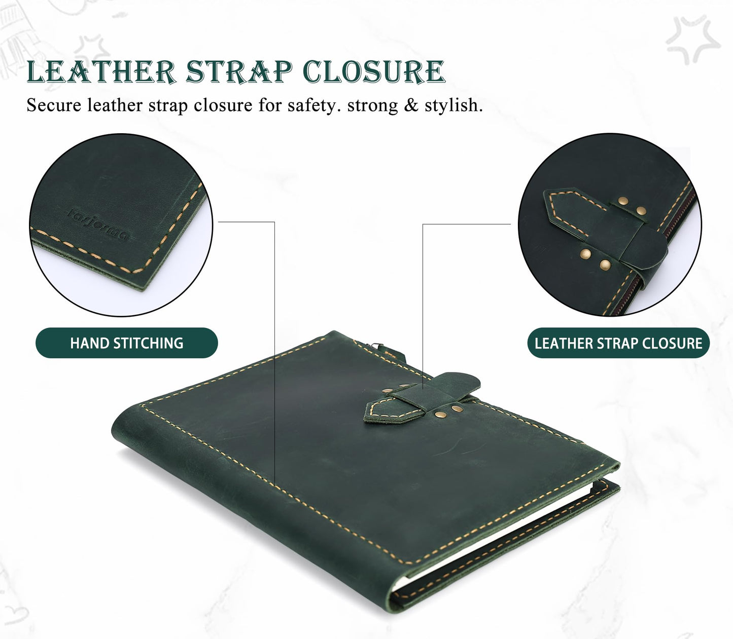 Fasjosma Leather Sketchbook Cover for A5/5.5"x8.5" sketch pads - Handmade Genuine Leather Artist Case with Pencil Holder & Zipper Pocket, Professional Drawing Supplies(Green, 5.5"x8.5")