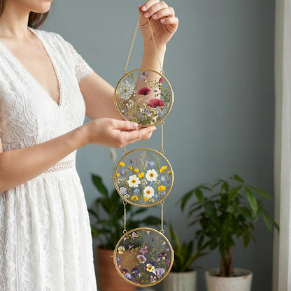 FOCHIER F Pressed Flower Frames with Tweezers,Wall Hanging Double Glass Frames with Metal Chain for Pressed Dried Flowers,Gold Picture Frame with Plants Golden Tabletop Décor, Horizontal and Vertical