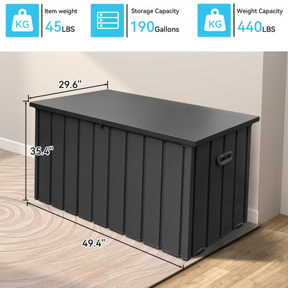 SHPAI 190 Gallon Metal Deck Box, Waterproof Steel Outdoor Box, Large Patio Furniture Storage Cabinet, Lockable Storage Bench for Porch Package Delivery, Pillows, Cushions, Pool, Tools, Backyard, Grey
