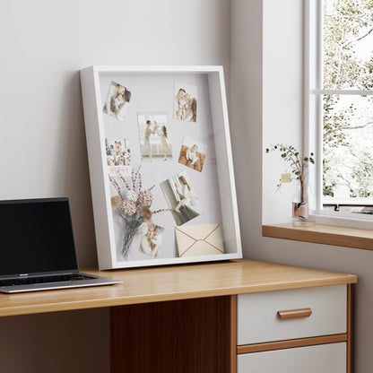 Muzilife 16x20 Shadow Box Frame in White with MDF Wood Frame and Soft Linen Back, Large Shadow Box Display Case for Memorabilia, Photos, Flowers for Wall or Tabletop Display with 8 pins