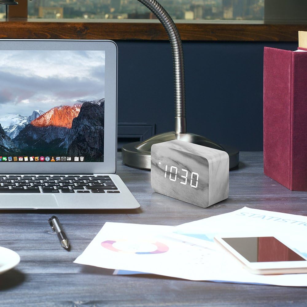 OCT17 Marble Pattern Alarm Clock, Multi-Function LED Digital Clock with USB Power Supply