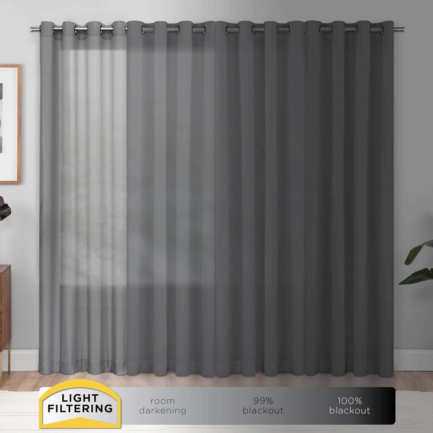 Pairs to Go Victoria Voile Modern Sheer Rod Pocket Window Curtains for Living Room (2 Panels), Grey