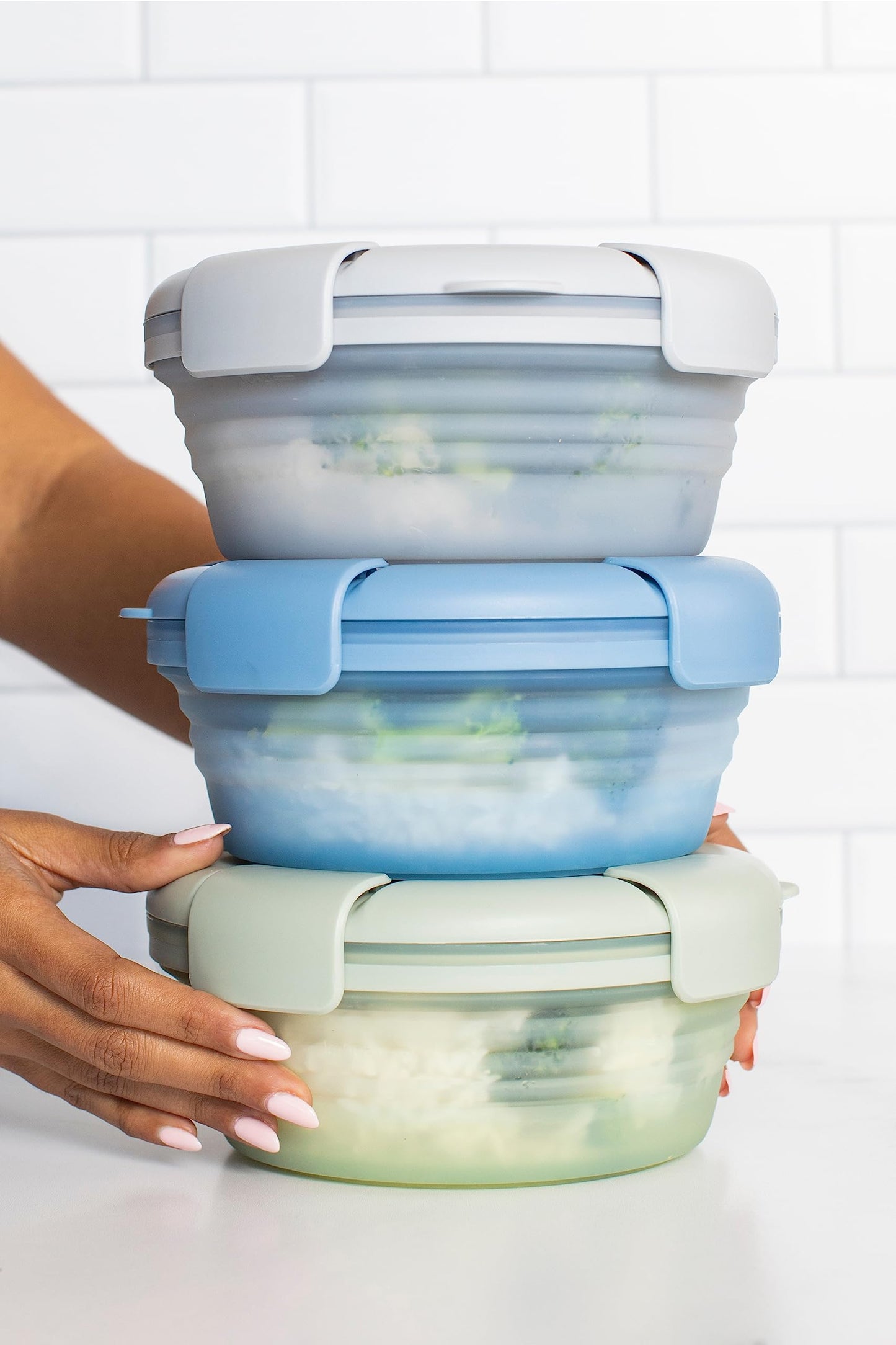 STOJO Collapsible Bowl - Translucent Denim Blue, 36oz - Reusable Silicone Bowl for Hot and Cold Food - Perfect for Travel, Meal Prep, To-Go Lunch, Camping & Hiking - Microwave & Dishwasher Safe
