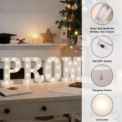 CDIXlmuz Prom LED Marquee Sign Light Up Letters, LED Prom Sign Marquee Letters Lights, White Letter Lights for Graduation Decorations, Class of 2026 Light Up for High School College Graduation Party