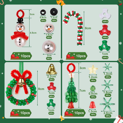LIHAO 40PCS Christmas Crafts for Teens Boys Girls Adults, Beaded Ornament Kits to Make 10PCS Snowman/10PCS Tree/10PCS Wreath/10PCS Candy Cane Holiday Tree Decorations Craft Supplies(Assembly Needed)