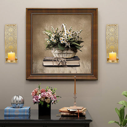 NICENEEDED Wall Candle Sconce Set of 2, Metal Wall Mounted Candle Holder for Home, Gold Sconces Wall Art Decorations for Living Room Bathroom Dining Room