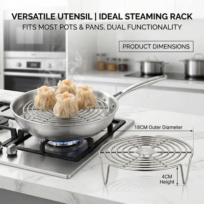 Round Steamer Rack 2 Pcs, 2.5mm Thick 304 Stainless Steel Cooking Trivet, 1.57 Inch High Legs Wire Stand for Air Fryer and Stockpot, Cooling Baking Roasting Insert (6.3 & 7.1 Inch)