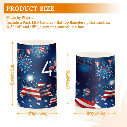 ALAZA American Flag 4th July Happy Independence Day Flickering Flameless Candles Battery Operated Remote Timer,Tea Light Candles LED Pillar Votive Candles Set of 2 for Indoor Decorations