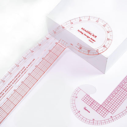 KEARING 29" Curve & 16" Straight Styling Design Marking Ruler, Clear Acrylic Hip French Curve Ruler Vary Form Curve Ruler for Sewing Pattern Making, 4 Rulers in 1 Transparent Fashion Designer's Ruler