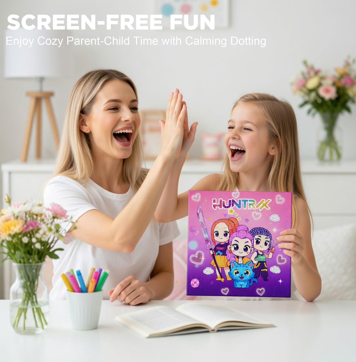 ZEHYRNE Diamond Art Compatible with KP0P Demon Movie Hunter Fans, Art and Crafts Kits for Girls Age 8-12 6-8, DIY Gem Art 丨Birthday Children's Day Gift, Bedroom Decor. with Wooden Stand