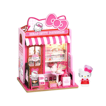 Hands Craft Hello Kitty Patisserie Miniature House Kit with Hello Kitty Figurine – Kawaii 3D Puzzle with Switch Activated LED Lights – DIY Wooden Craft Kit for Bedroom or Bookshelf Decor & Gifts
