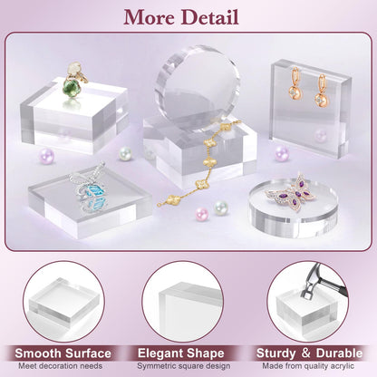 SAMYUCHO Acrylic Base Stand 2 Pieces Acrylic Blocks for Display 4 X 4 X 1 Inch Clear Polished Block Square Cube Riser Display Pedestal Stands for Jewelry Perfume Ring Collection Props Cake