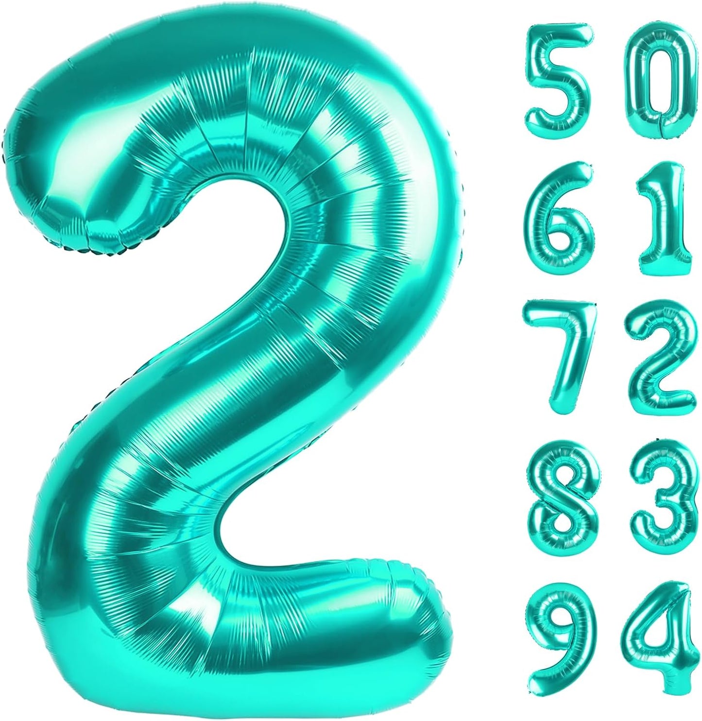Number 2 Balloon by Teal Blue | 40-Inch Birthday Decoration for Second Birthday Party