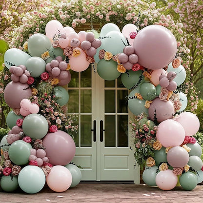 Pink Green Balloon Arch with Artificial Flowers Double Stuffed Dusty Light Pink Sage Green Balloon Garland Kit Eucalyptus Leaves for Baby in Bloom Birthday Bridal Shower Wildflower Party Decorations