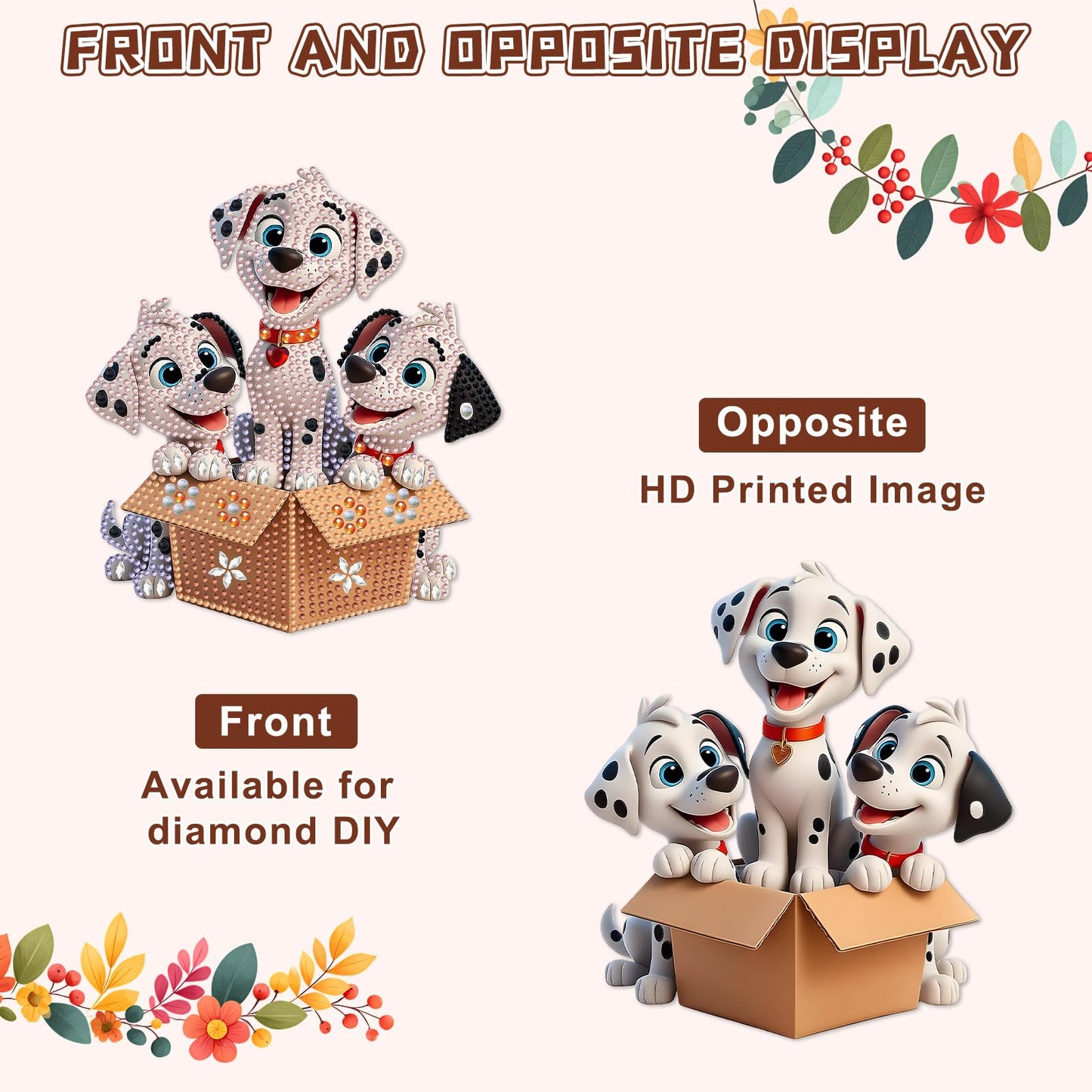 KEYIFA Dalmation Diamond Art Hanging Kits with Chain, Special Shaped Drill Diamond Painting Pendant, Cartoon Crystal Gem Art Pendant 5D Window Crafts for Wall Garden Door Decor (Width 7.9 in)