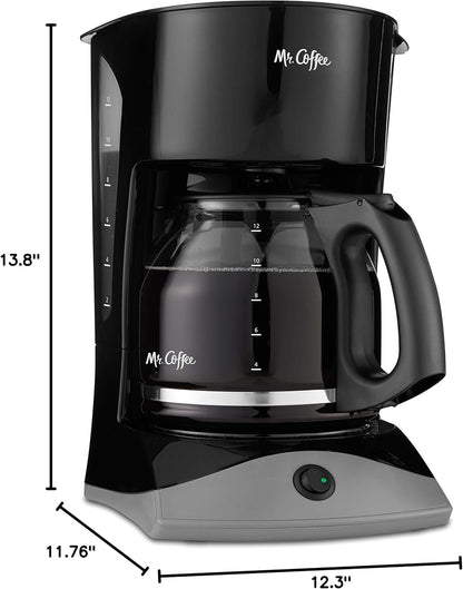 12 Mr. Coffee Black Coffee Maker, Cups, with Auto Pause and Glass Carafe, Perfect for Home and Office Use