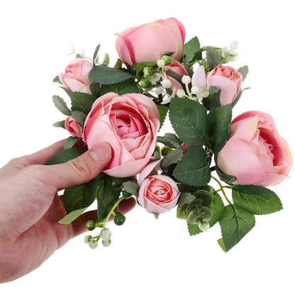 BEBEMOKO Artificial Rose Candle Ring Wreath Floral Table Centerpiece, Light Pink Faux Flower Candle Decor for Wedding, Valentine’s Day Party and Home Decoration