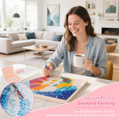 Electric Diamond Art Pen for Diamond Painting, Vacuum Diamond Art Pen with Storage Tray, Accessories Tool for Setting AB Stones Without Wax, Quiet and Long-Lasting (Pink)