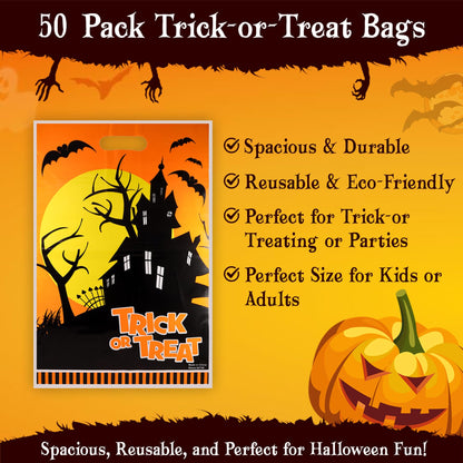 Srenta Halloween Bags - 50 Piece Set, 11x17 Inches, Plastic, Candy, Goody, Gift, Party Favor Supplies