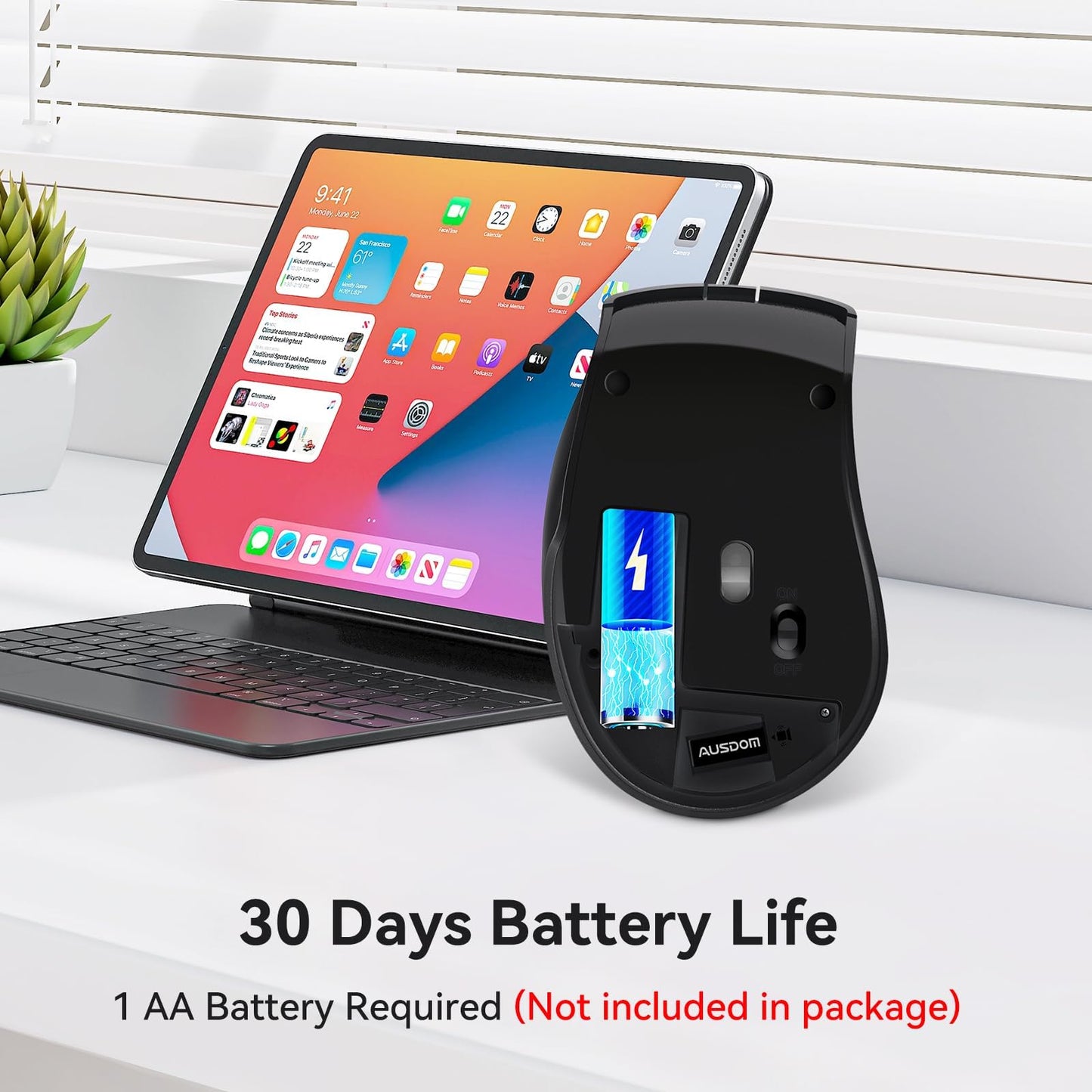 AUSDOM Wireless Mouse for Laptop - Computer Mouse with 2.4G USB Mini Receiver, 1600 DPI Optical Tracking, Cordless Portable Computer Mice for PC, Mac, Notebook, Black