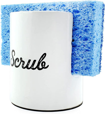 AuldHome Design White Enamel Sponge Holder, Rustic Enamelware Kitchen Sink Accessory