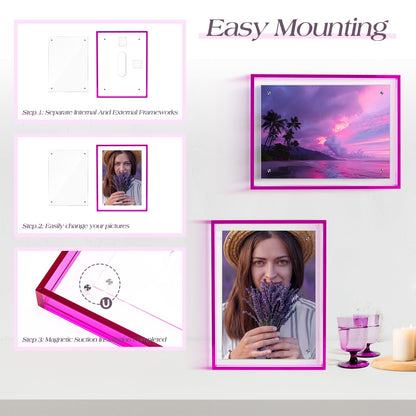 TWING 8x10 Picture Frame, Acrylic Photo Frame Self Standing Magnetic Color Floating Picture Frame Use as 8x10, 8x8, 6x8-Horizontal and Vertical Formats for Wall and Tabletop Display, Purple, 1 Pack