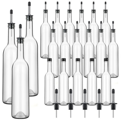 Maxdot 20 Pcs Long Neck Glass Bottles with Pourer Bordeaux Wine Bottle Clear Empty Wine Syrup Juice for Home Bar Liquor Juice Making Wedding Anniversary Party