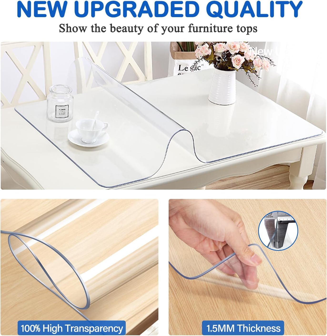 WanDeela 14X42 Inch Countertop Clear Plastic Dining Table Protector Cover PVC Vinyl Desk Blotter Pad Mat Wooden