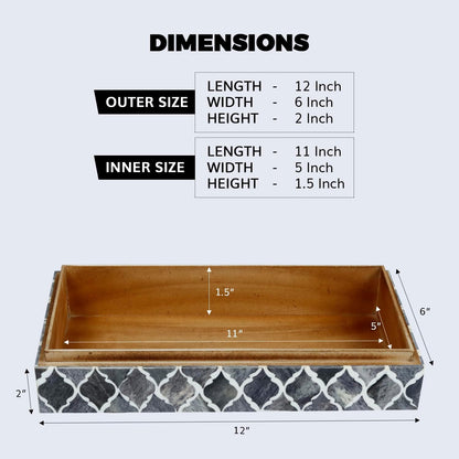 Handmade Moroccan Pattern Decorative Box, Large Storage Organizer for Neck Chains, Watches, Keepsakes - Grey