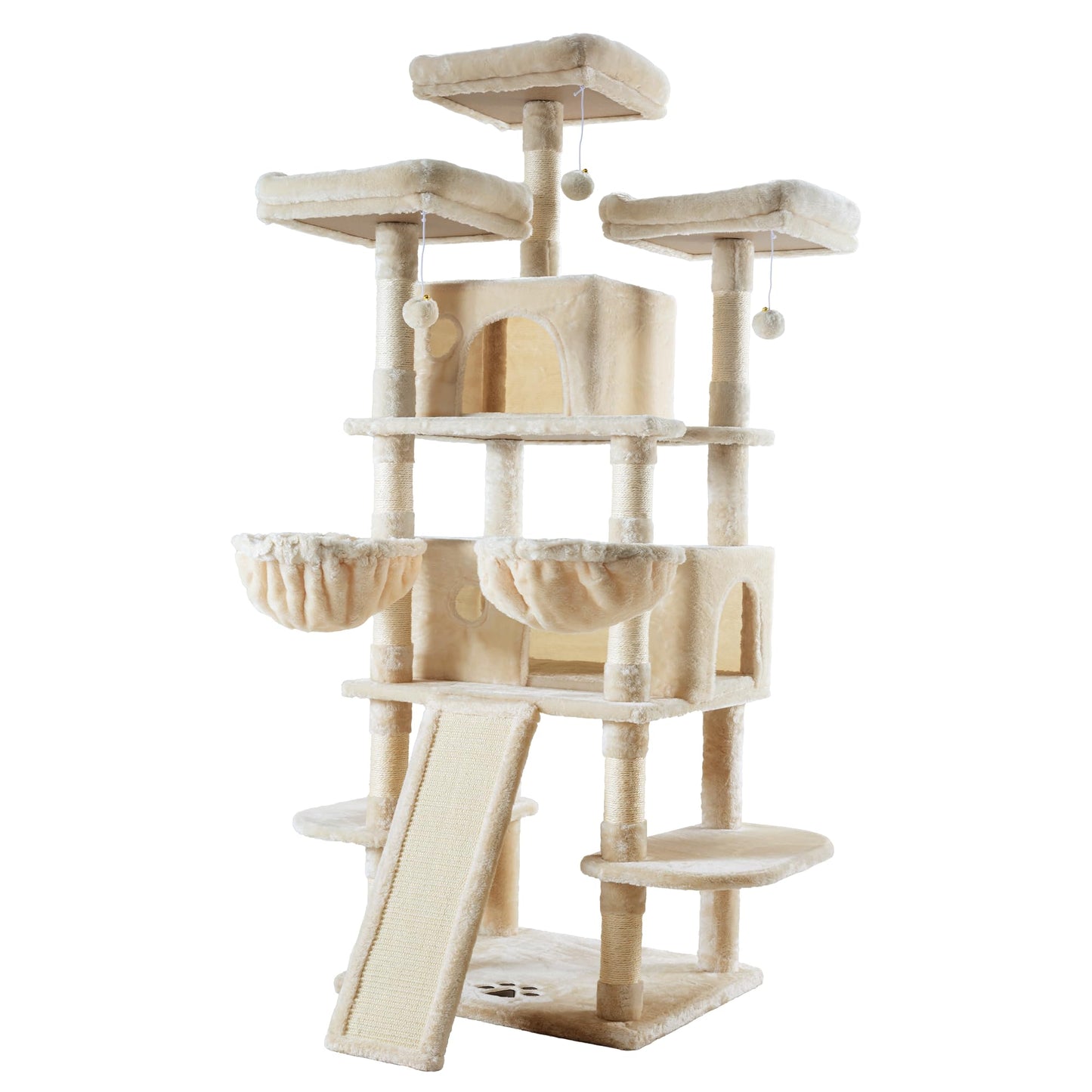 Allewie 68 Inches Cat Tree/House and Towers for Big Feline/Scratching Post/Multi-Level Large Kitty Climbing Tree with Condo/Beige