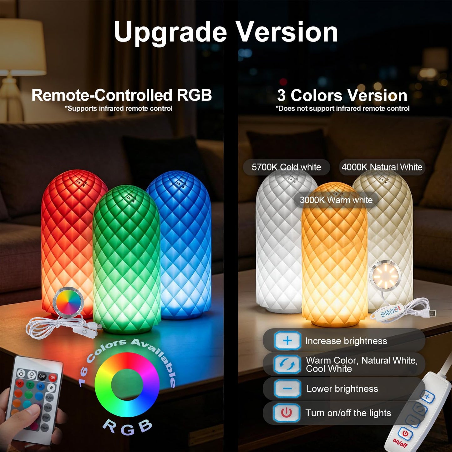 BambooSegD 2PCS LED Lamp Kit 001 Three Colors + RGB for Bambu Lab H2S/P2S/P1P/A1 Makerworld for anycubic Makeronline 3D Printer Light DIY Hardware Model Spare Parts 5V USB Powered, 3000K Warm Light