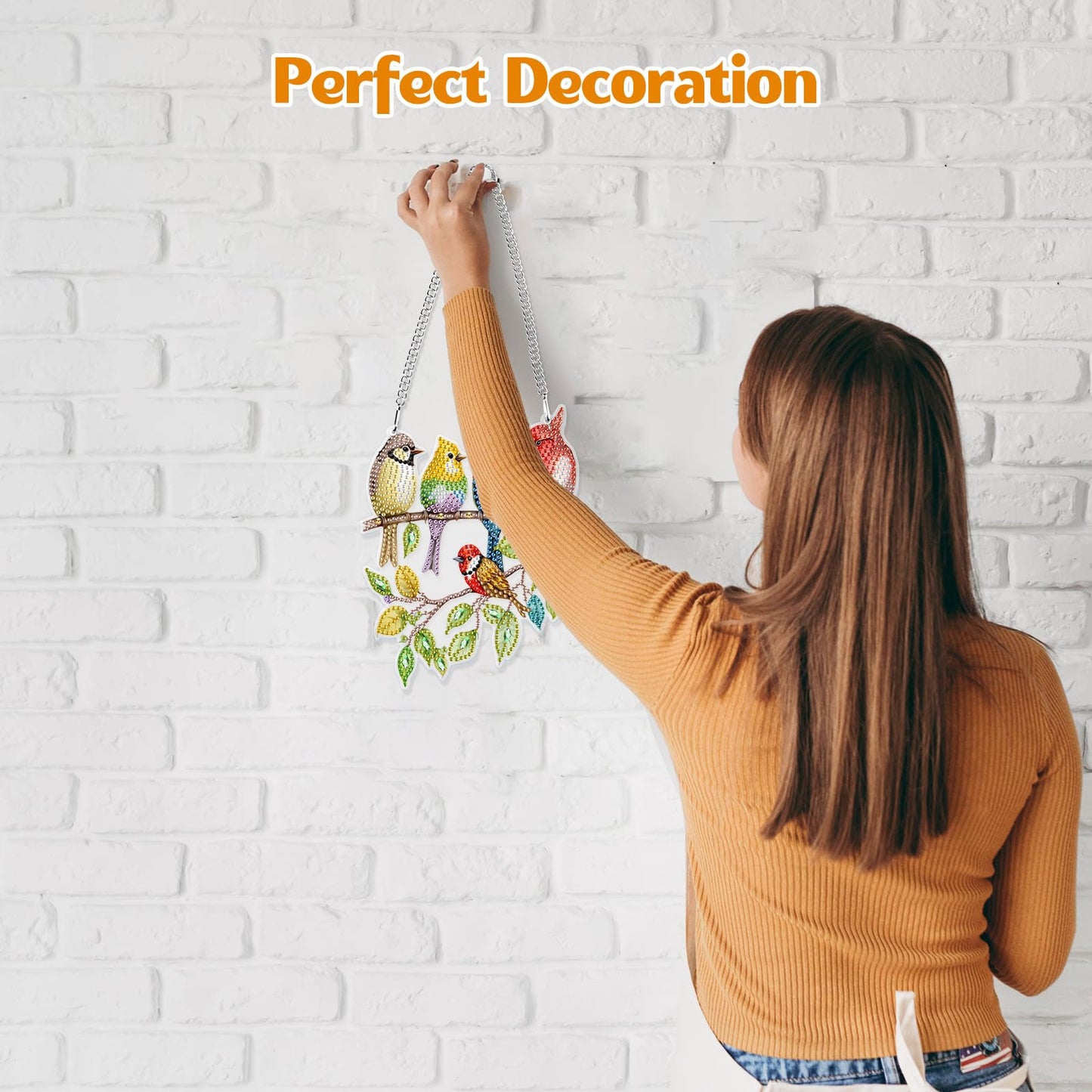 GHHKUD Hanging Diamond Art Cute Birds Pendants Kits, DIY Hanging Decoration Double Sided Branch Bird Diamond Painting Ornaments for Adults Kids Gifts for Home Decor