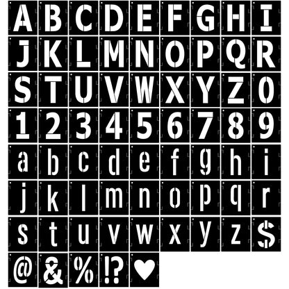 3 Inch Letter Stencils Symbol Numbers Stencil, 68 Pcs Reusable Alphabet Art Craft Templates Interlocking Stencils Kit for Painting on Wood, Wall, Glass, Fabric, Rock, Canvas, Chalkboard, Sign（3Inch）