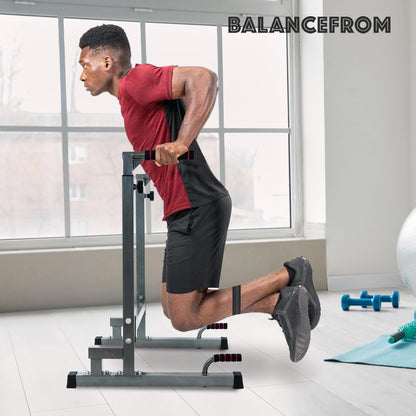 BalanceFrom Steel Frame Dip Station with Adjustable Height, 500 Pound Weight Capacity – Upper Body Workout Home Gym Equipment for Triceps, Push & Pull Ups, Leg Raises, and Bench Press