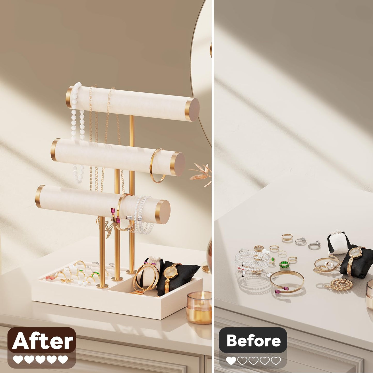 Abiglifty 3 Tier Necklace Holder Display, Jewelry Organizer, Jewelry Stand, Bracelet Display, Necklace Organizer, Bracelet holder, Jewelry Display for Necklace, Watches, Rings, Beige