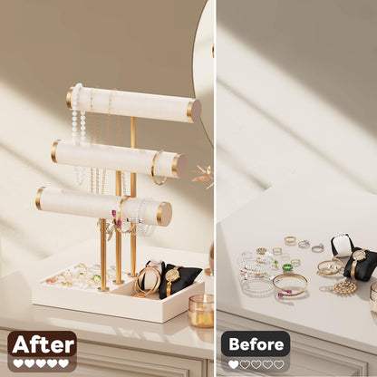 Abiglifty 3 Tier Necklace Holder Display, Jewelry Organizer, Jewelry Stand, Bracelet Display, Necklace Organizer, Bracelet holder, Jewelry Display for Necklace, Watches, Rings, Beige