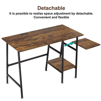 VECELO 43.1 Inch Computer Desk Home Office Walnut Study Desk Work Office Table with Shelves Wooden Desk for Bedroom