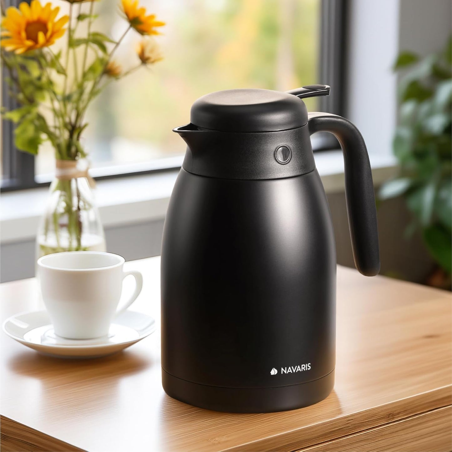 Navaris Insulated Coffee Server, Matte Black Stainless Steel Carafe for Hot & Cold Drinks (1.5 L / 50 oz)