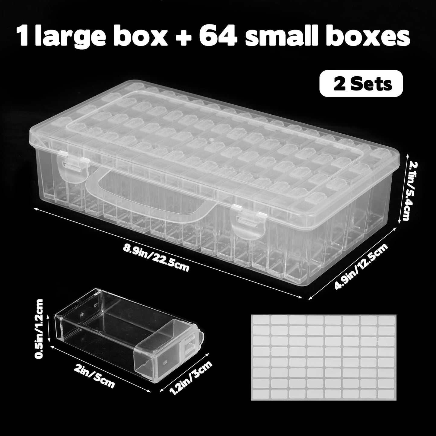 2 Pack Diamond Painting Storage Containers with 128 Rectangle Grids for Diamond Art Organizer with Sticker Labels Portable Clear Bead Organizer Box for Crafts Storage Accessories Art Beads Seeds