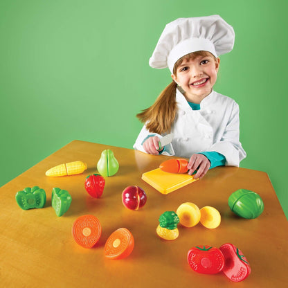 Learning Resources Pretend & Play Fruit, Cutting Fruits and Veggies Toy, Kids Play Food, Plastic Fruit & Veggies, Kitchen Toy, Ages 3+, Multi-Color