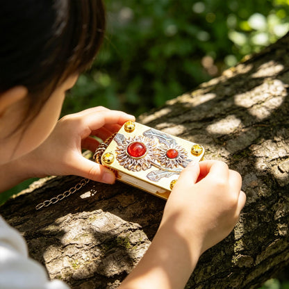 JDOQOKJ Handcrafted Metal Mini Flower Press, Miniature Flower Press Kit, Gold-Plated Miniature Design, Decorative Floral Patterns (Sunflower)