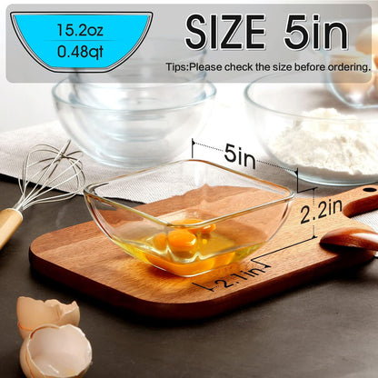 NUTRIUPS Glass Bowl Set, Glass Mixing, Salad, Cereal, Serving Bowls, Microwave Safe, Clear Square Bowls