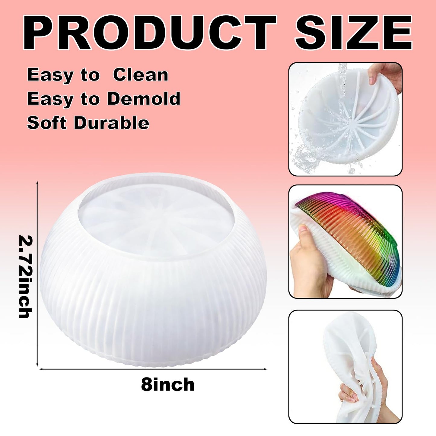 Large Bowl Resin Mold, Round Striped Deep Bowl Epoxy Resin Casting Mold, Big Container Storage Mold for Jewelry Candle Holder, Concrete Molds Succulent Pot Makeup Organizer, Home Decoration